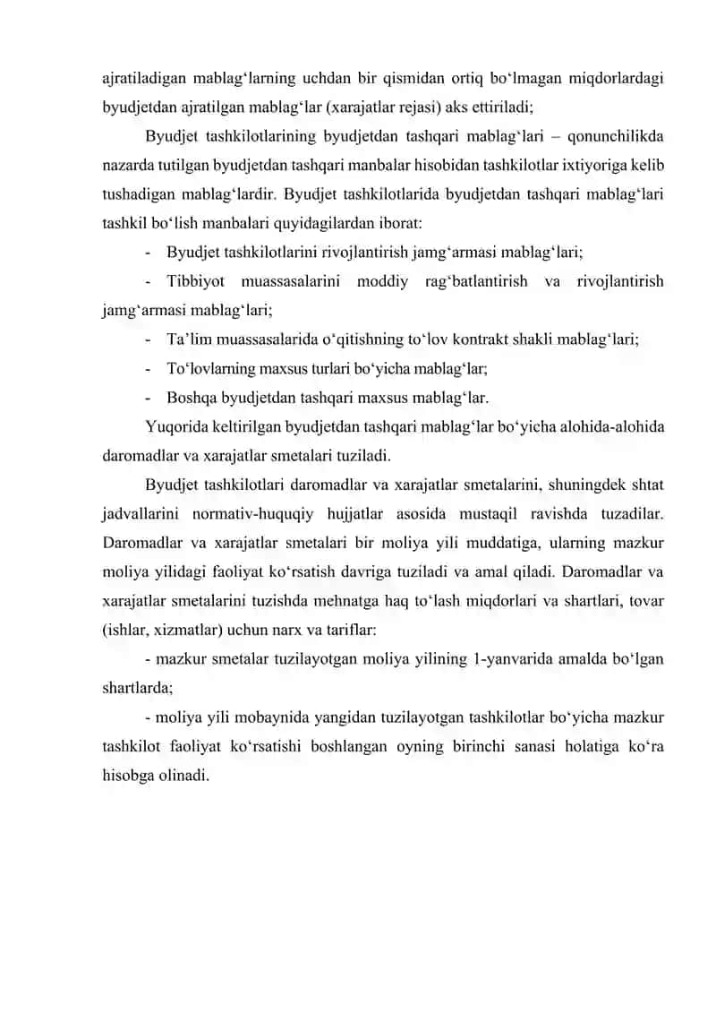Byudjet tashkilotlarida smetalar hamda shtatlar jadvalini tuzish, tasdiqlash va taqdim etish tartibi 4