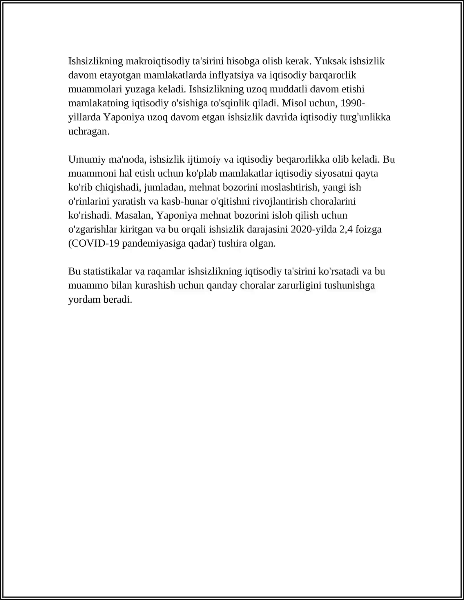 ISHSIZLIK VA BANDLIK MUAMMOLARI MILLIY IQTISODIYOTDA 4