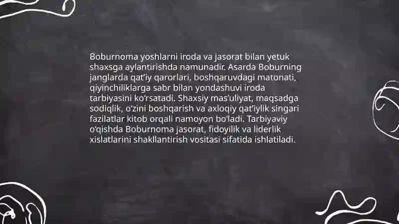 Boburnoma uning tarbiyaviy ahamiyati 4