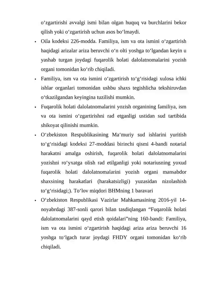 Familiya, ism va ota ismini o'zgartirish 4