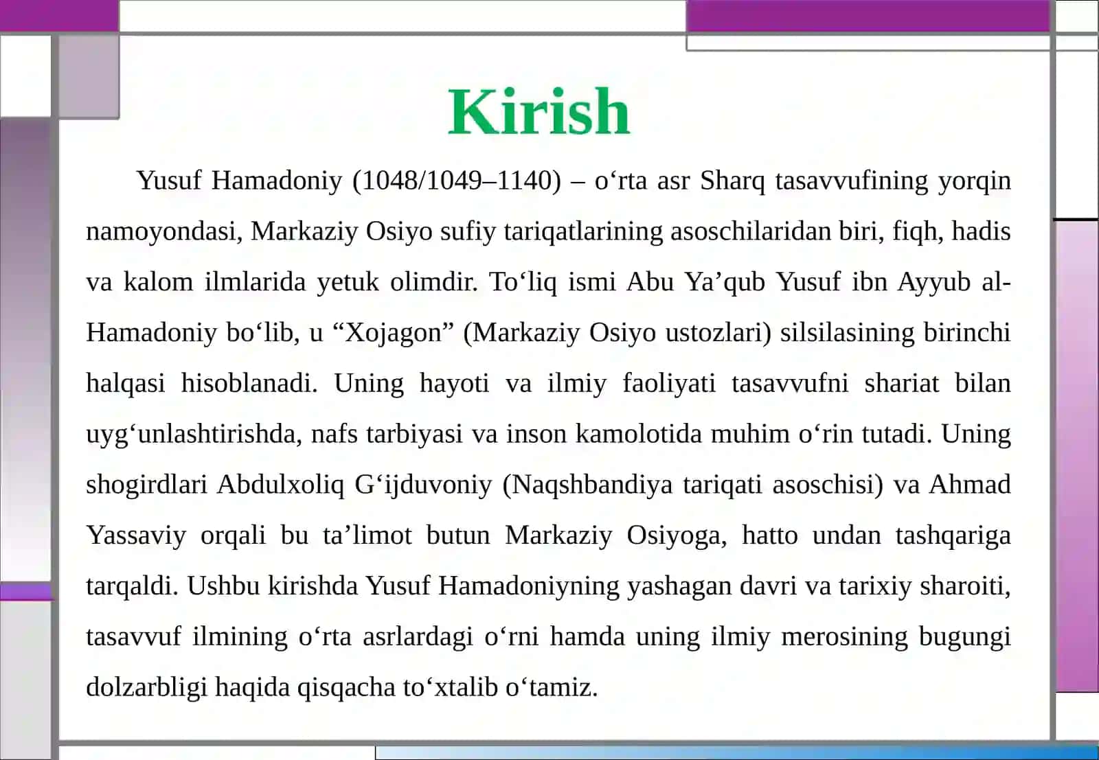 Yusuf Hamadoniy (1049-1140) Ta’limotining O‘ziga Xos Jihatlari 4