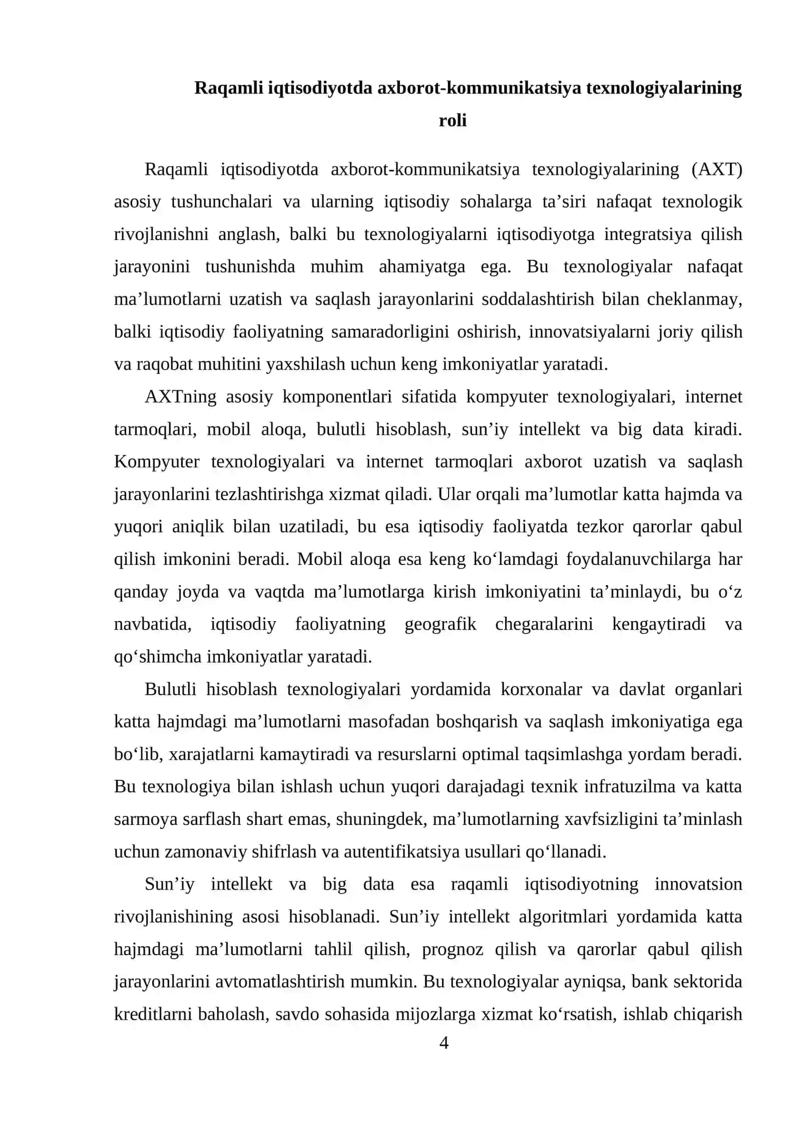 Raqamli iqtisodiyotni rivojlantirishda axborot kommunikatsiya texnologiyalarining o'rni 4