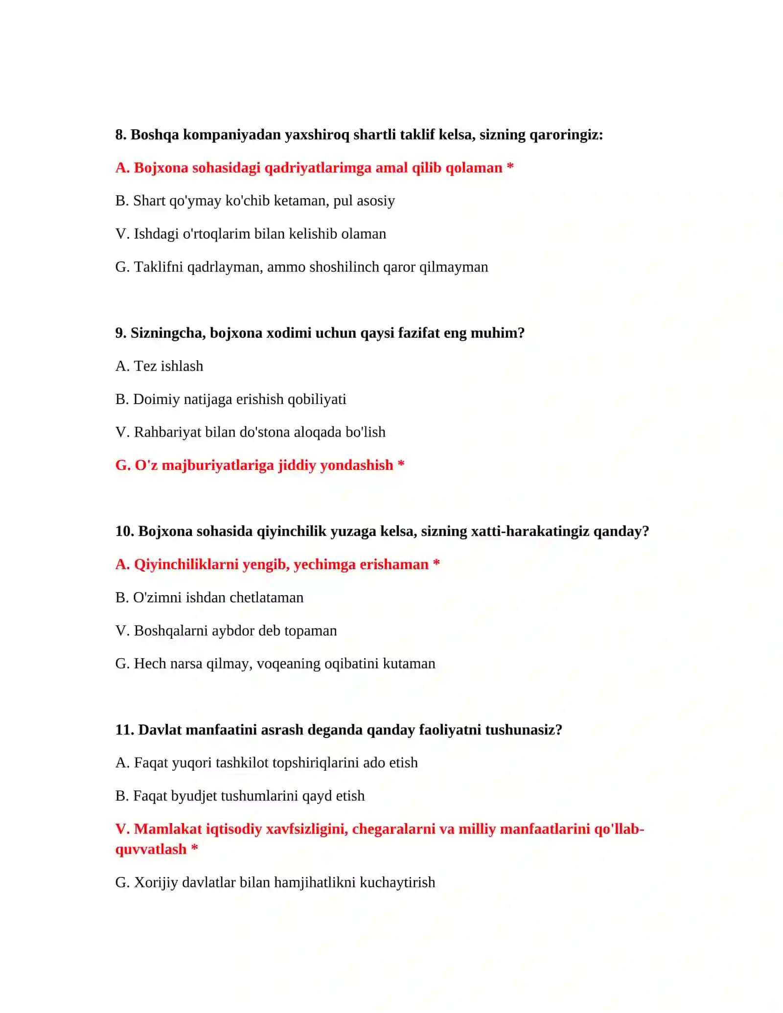 Bojxona qo‘mitasi xodimi uchun testlar 4