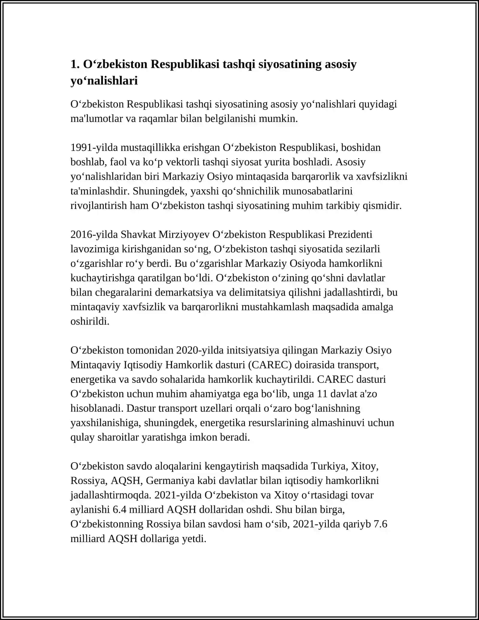 O'zbekiston Respublikasi Tashqi Siyosati 4