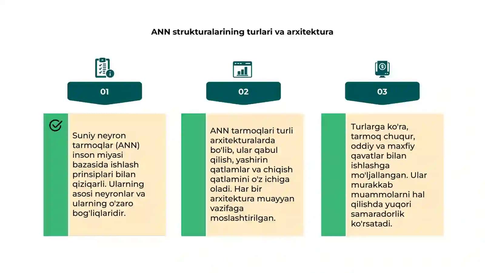 Suniy neyron tarmoqlar (ANN) strukturalari va ishlash prinsplari 4