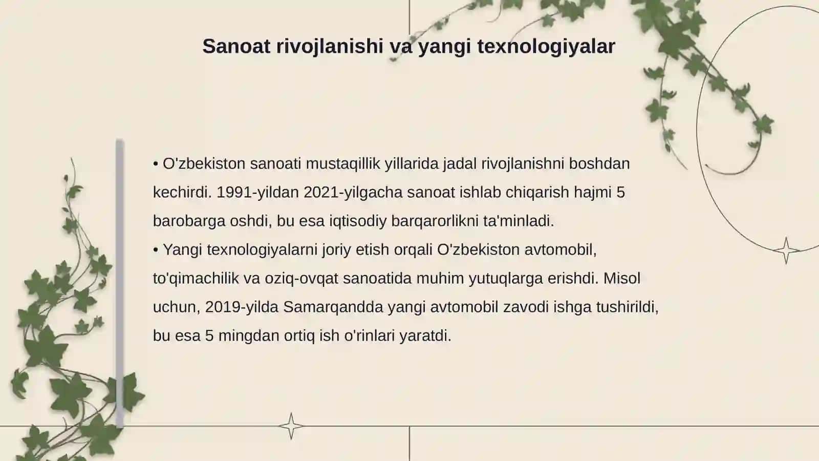 Mustaqillik yillarida qishloq xo'jaligi va sanoat sohasidagi o'zgarishlar 4