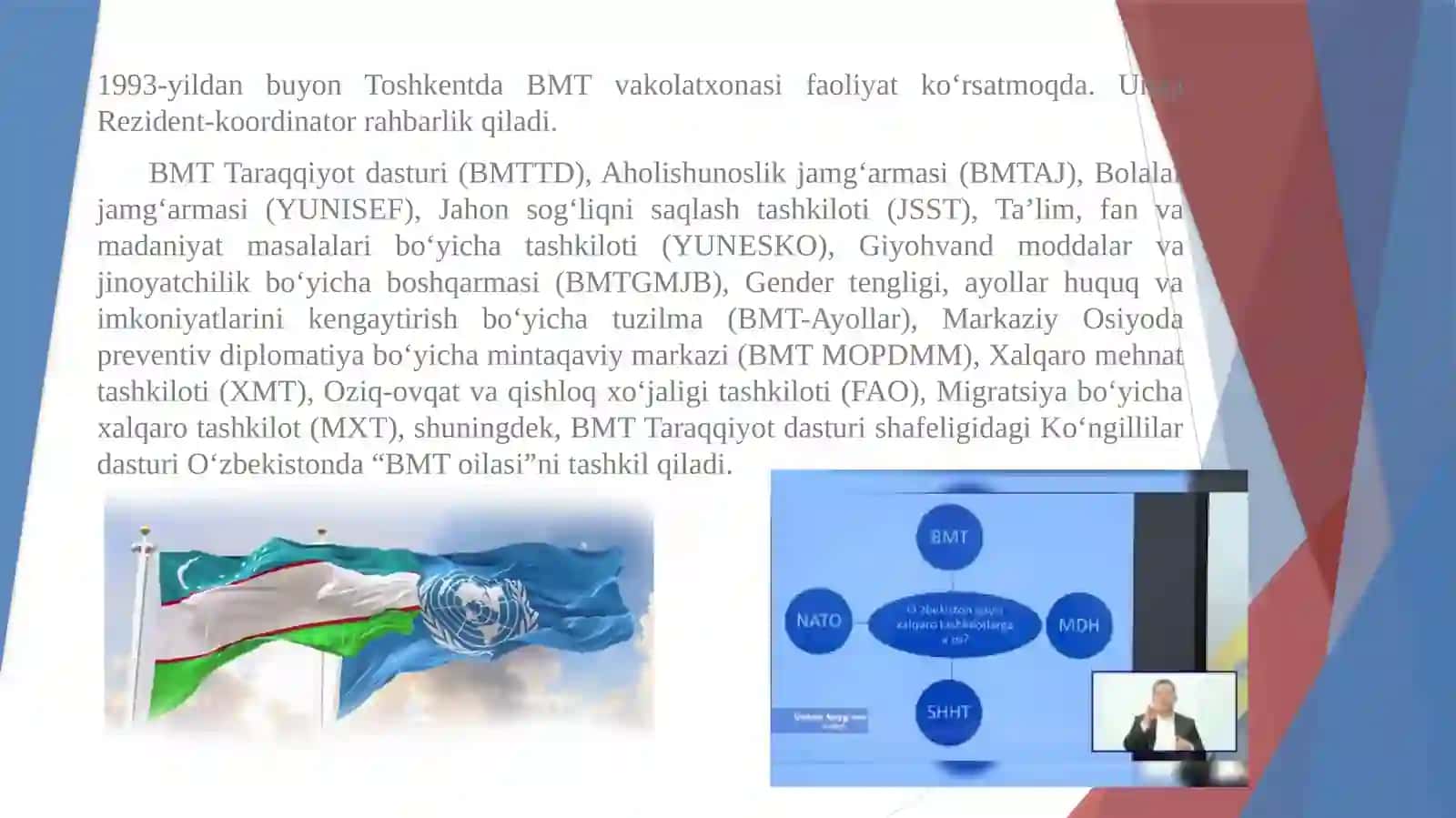 O’zbekiston butunjahon hamkor tashkilotlarga a’zo bo’lishi. 4