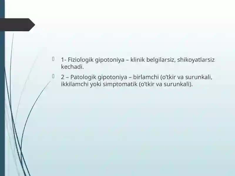 Arterial gipotoniya. Xushni yo’qotish, kollaps, shok turlari. Gipovolemik shok va qayta taqsimlanuvchi shok. Klinikasi, diagnostikasi, birinchi tez tibbiy yordam ko’rsatish 4
