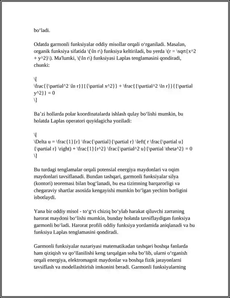 Garmonlik funksiyalar va ularning xossalari 4