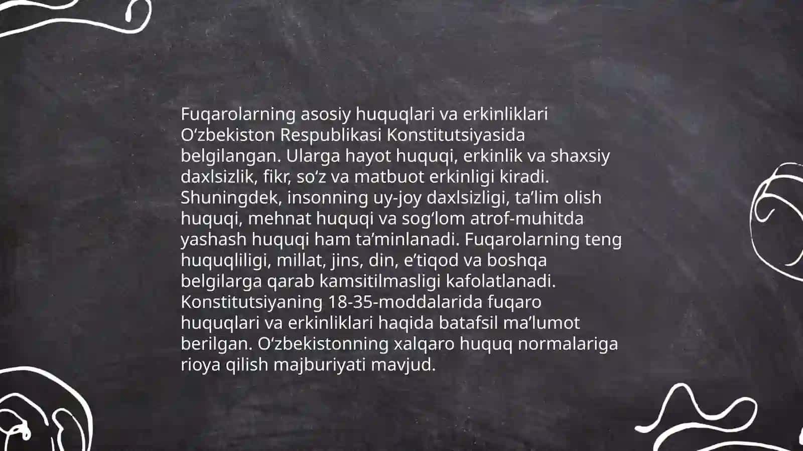 Fuqarolar huquqlari kafolatlanishini taminlovchi mexanizmlar.Fuqarolarning konstitutsiyaviy burchlari 4