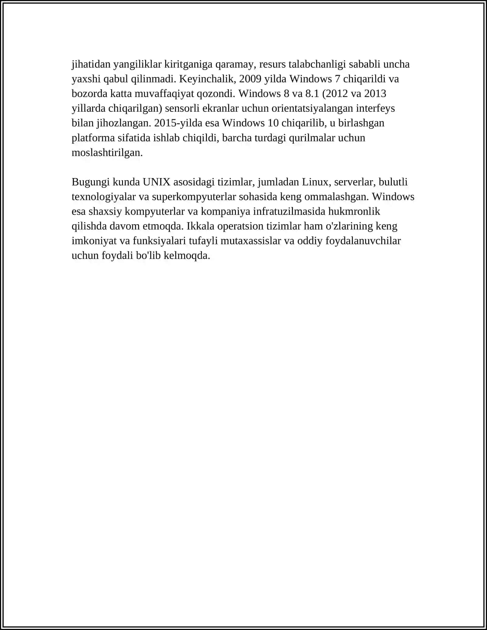 UNIX VA WINDOWUS OPERATSION SISTEMALARNING QIYOSIY TAMINOTI 4
