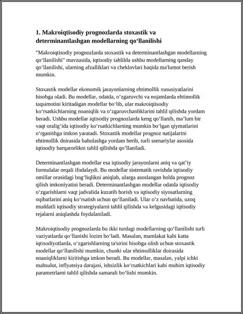 IQTISODIY TAHLILDA STOXASTIK VA DETERMINANTLASHGAN MODELLARNING QO’LLANILISHI 4
