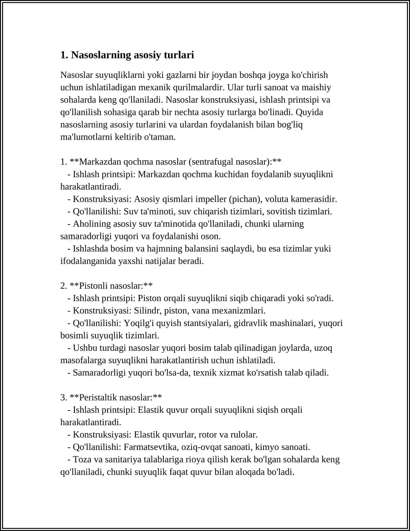 NASOSLAR, VENTELYATORLAR VA KOMPRESSORLARNING MAXSUS TURLARI, TUZILISHI, ISHLASH PRINSIPI, AFZALLIK, KAMCHILIKLARI, KLASSIFIKATSIYASI 4