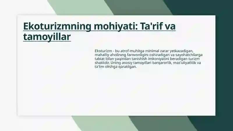 Ekoturizmni rivojlantirishning asosiy yunalishlari 4
