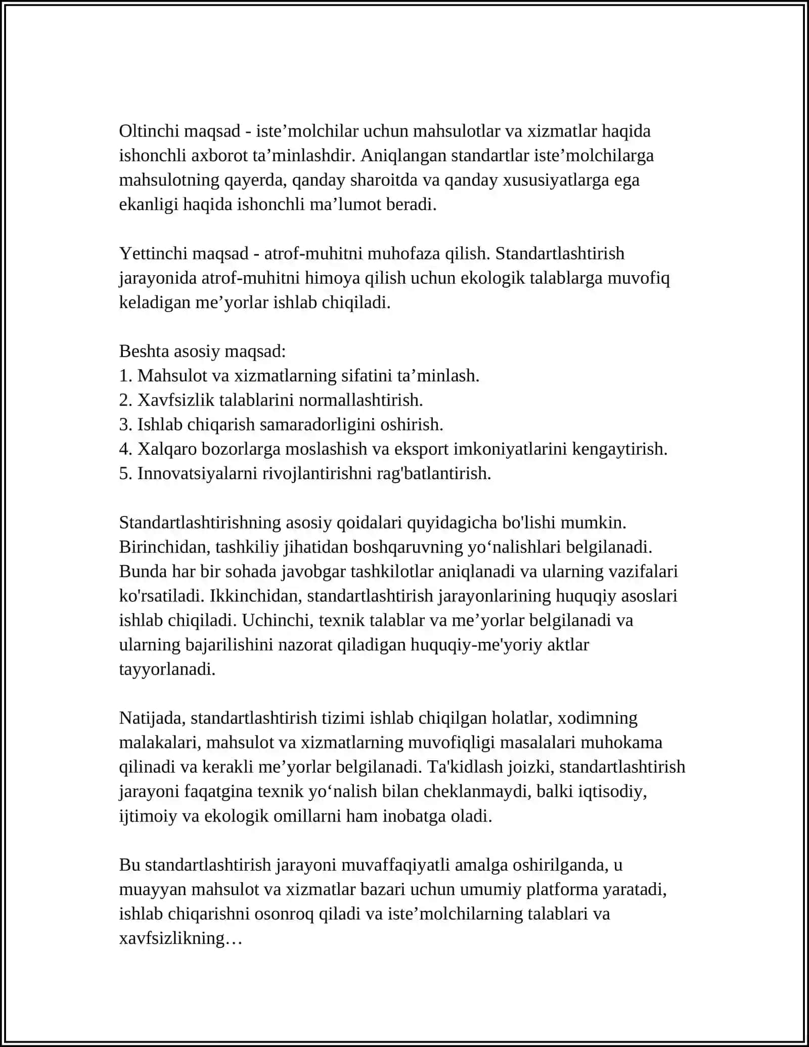 Mustaqil ish: STANDARTLASHTIRISH, STANDARTLASHTIRILGAN KO'RSATKICHLARNING QIYMATI, ULARNI HISOBLASH 4