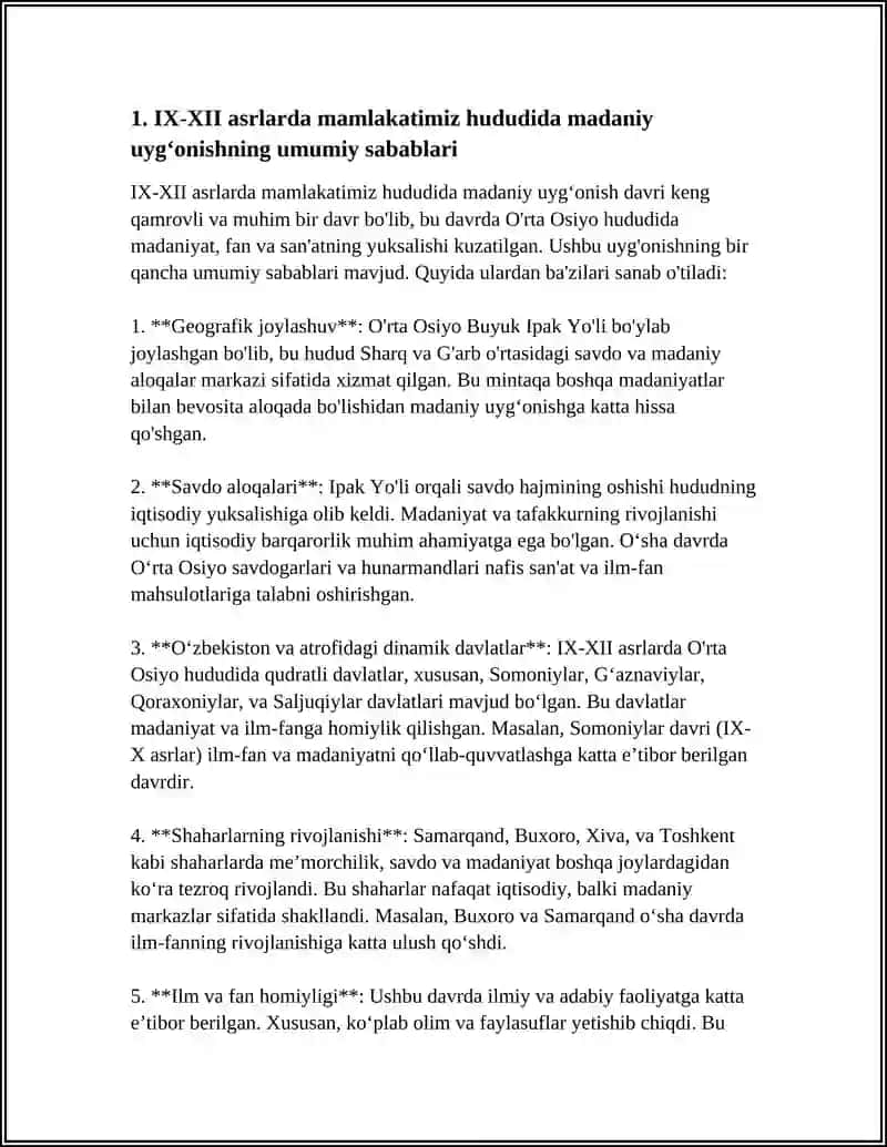 IX-XII ASRLARDA MAMLAKATIMIZ HUDUDIDA RO‘Y BERGAN MADANIY UYG‘ONISH (RENESSANS) 4