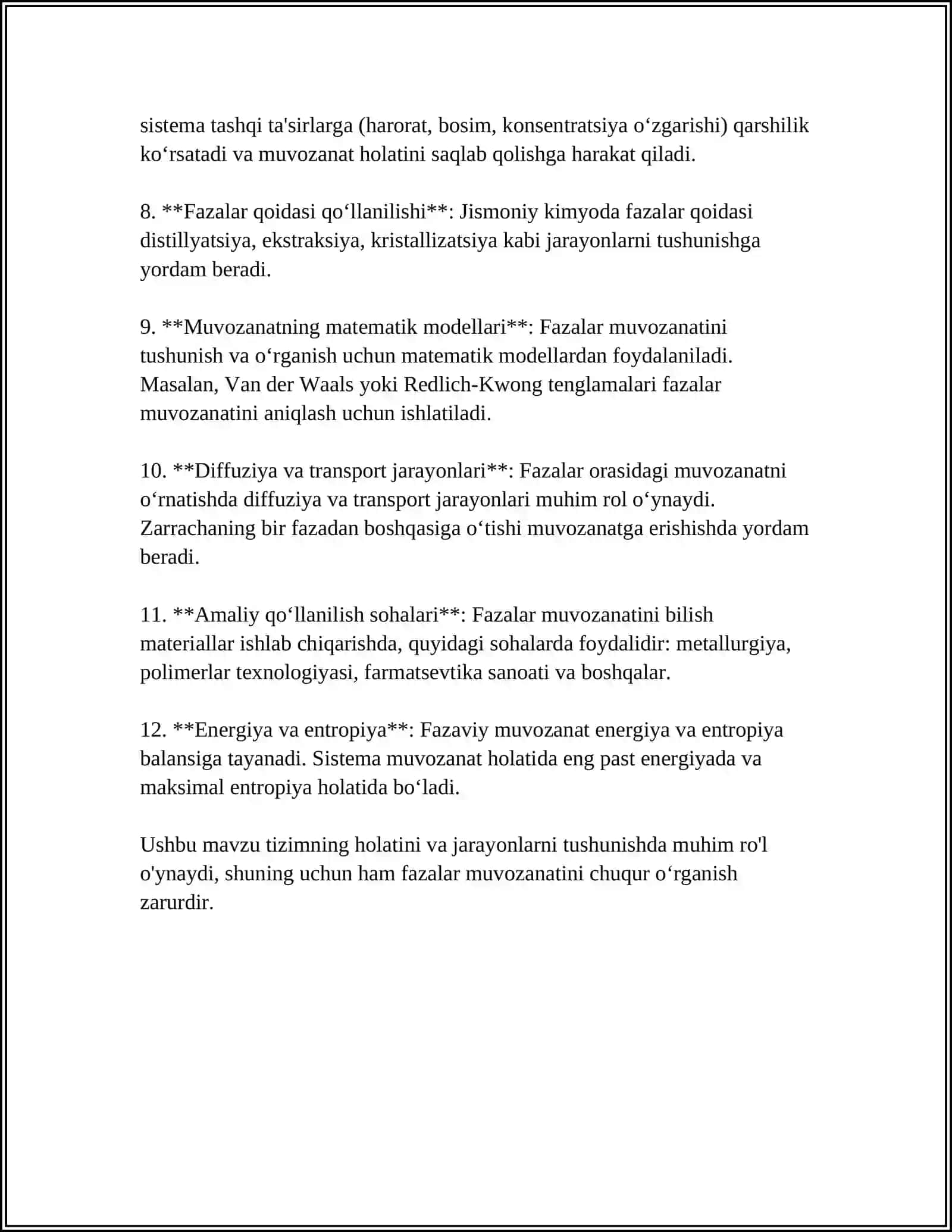 FАZАLАRNING MUVОZАNАTDА BO‘LISH SHАRTI. FАZАLАR DIАGRАMMАLАRI. KLАPЕYRОN-KLАUZIUS TЕNGLАMАSI. KRITIK NUQTА. MЕTАSTАBIL HОLАTLАR. UCHLАNGАN NUQTА. IKKINCHI TUR FАZАVIY O‘TISHLАR 4