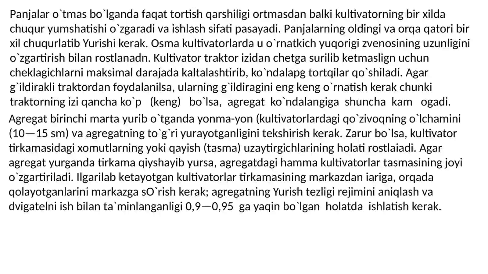 Traktor va kultivator-ozuqlantirgichni ishga tayyorlash. Agregat tuzish va uni ishga tayyorlash 4