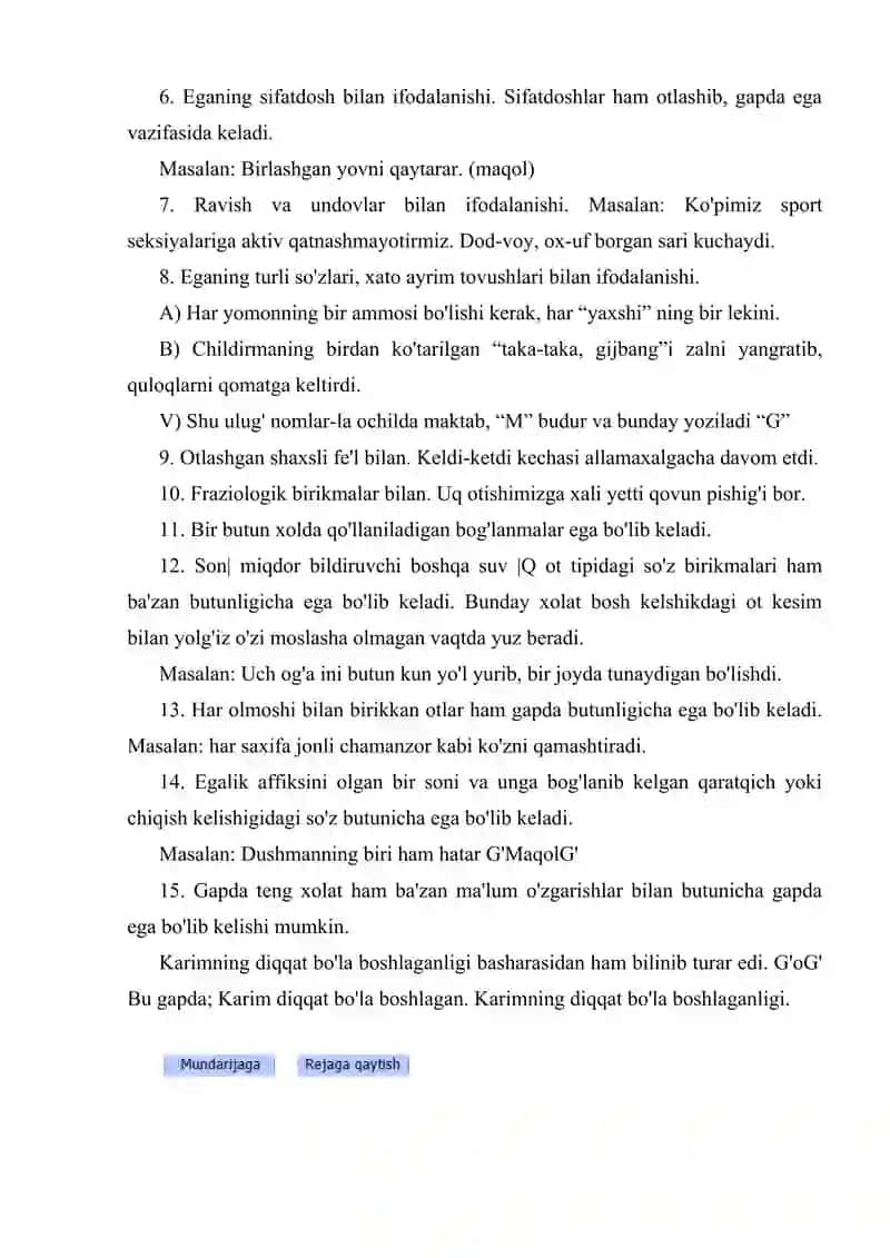 Bosh bo'laklar. Ega va kesm ularning ifodalanishi, ega va kesm orasida tirening qo’llanilishi 4