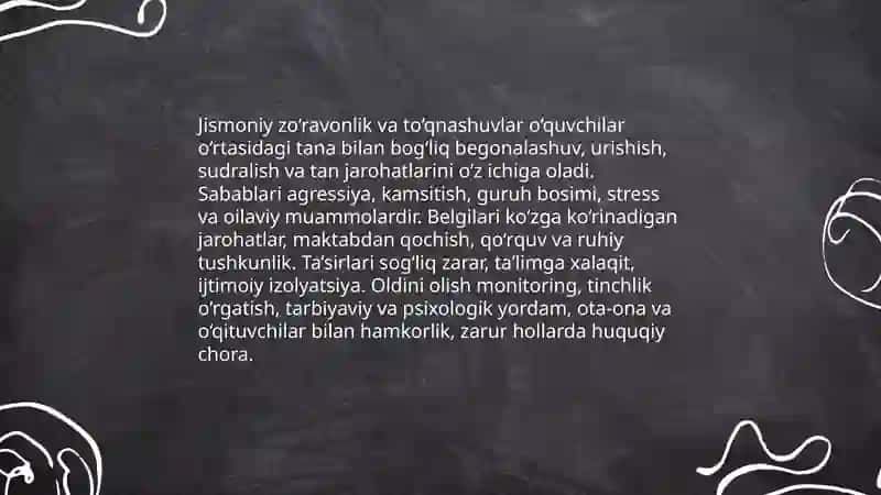 Verbal janjallar va og‘zaki ziddiyatlar o‘quvchilar orasida 4