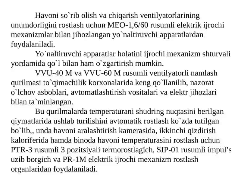 12-Mavzu.Ishlab chiqarish binolarida havoni konditsiyalash va ventillyatsiyalash jarayonini avtomatlashtirish 4