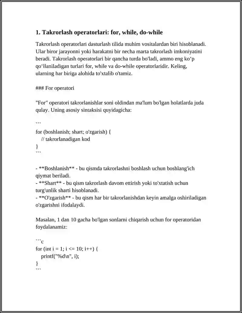 TAKRORLANUVCHI JARAYONLARGA DASTURLAR TUZISH 4
