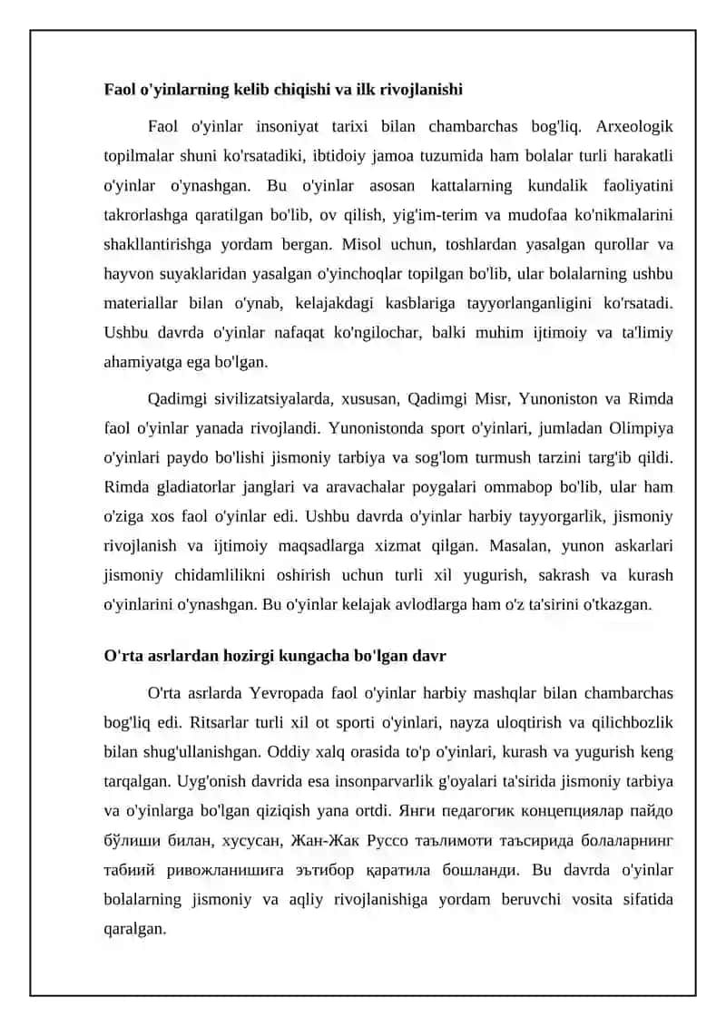 Harakatli o'yinlar haqida tushuncha qisqacha tarixi, davrlari pedagogik ahamiyati 4