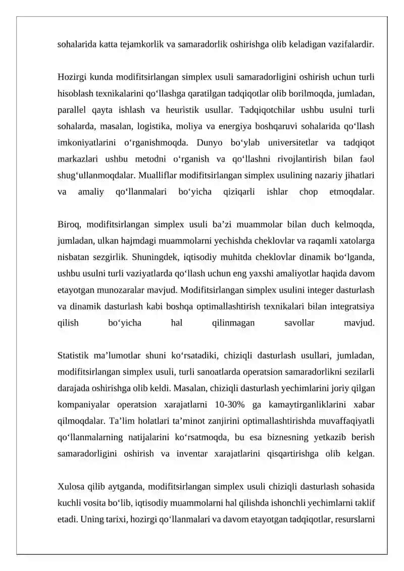 Iqtisodiy masalalarni simplekis usulda yechis modifitsirlangan simplekis usul xos chiziqli programmalashtirish masalasi 4