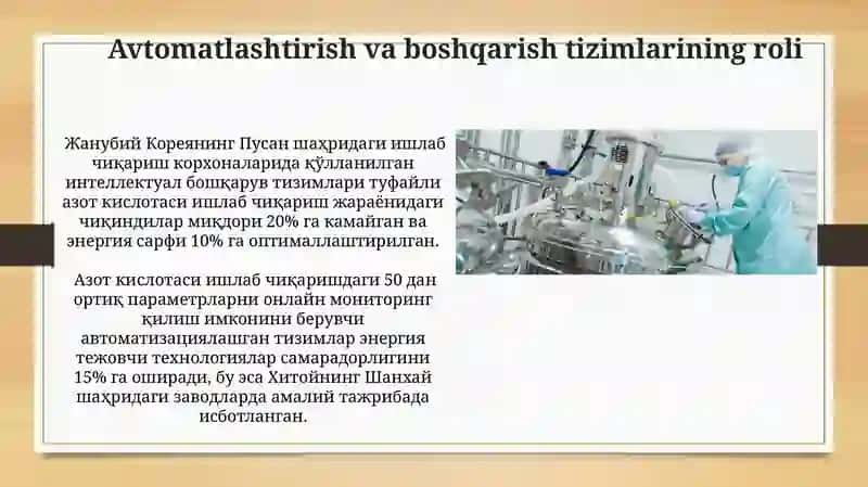 Nitrat kislota ishlab chiqarishning yangi energotejamkor texnologiyalari 4
