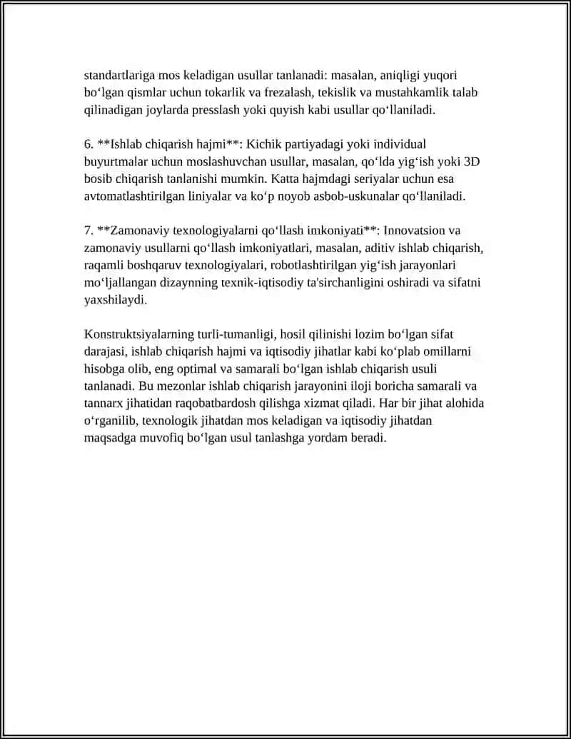 Konstruksiyalarni Ishlab Chiqarish Usulini Tanlash va Tanlash 4