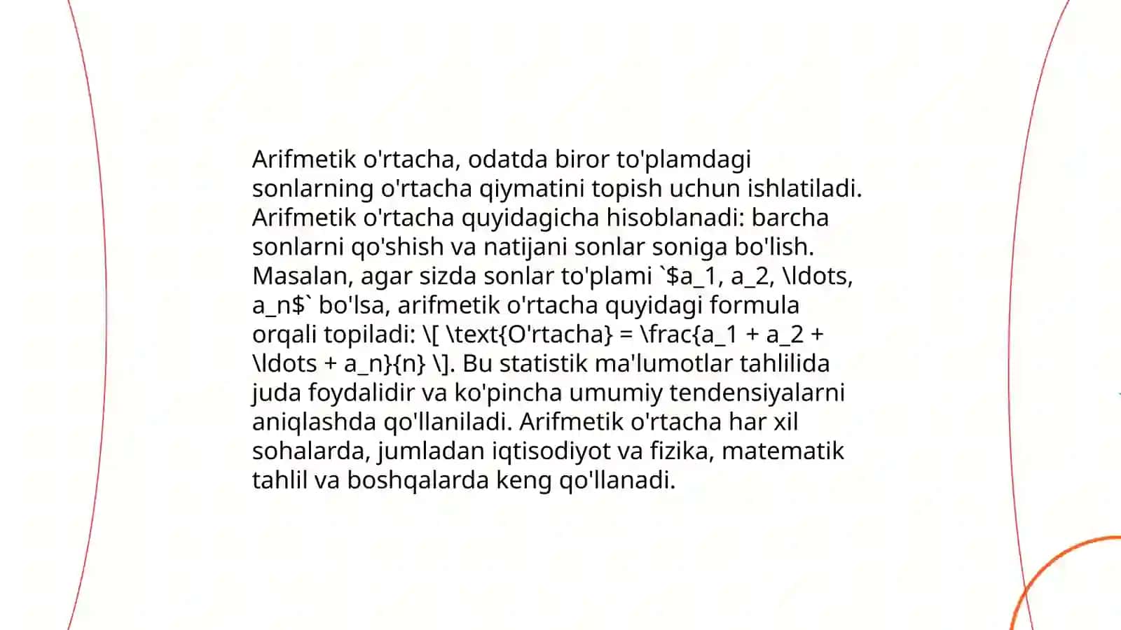 Arifmetik o'rtacha xossalari 4