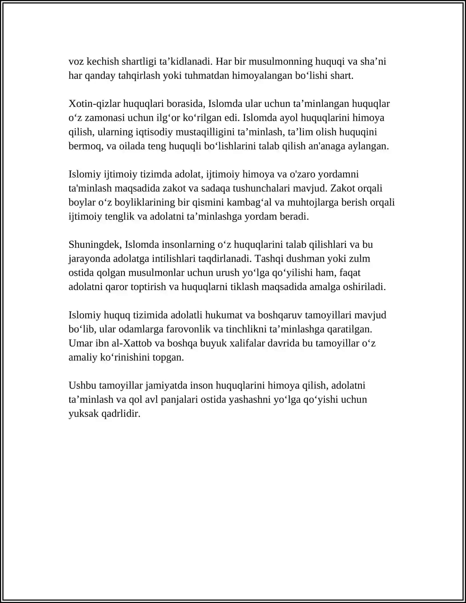 ISLOMDA INSON HUQUQLARINI HIMOYASI, IJTIMOIY TENGLIK, ADOLAT VA TOLERANTLIK 4