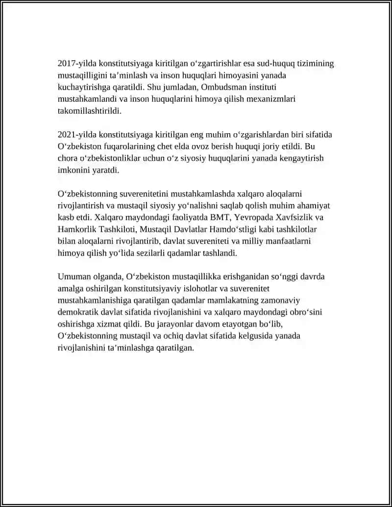 MUSTAQILLIK EʼLON QILINGANDAN KEYINGI YILLARDA DAVLAT SUVERENITETI MUSTAHKAMLANISHI 4