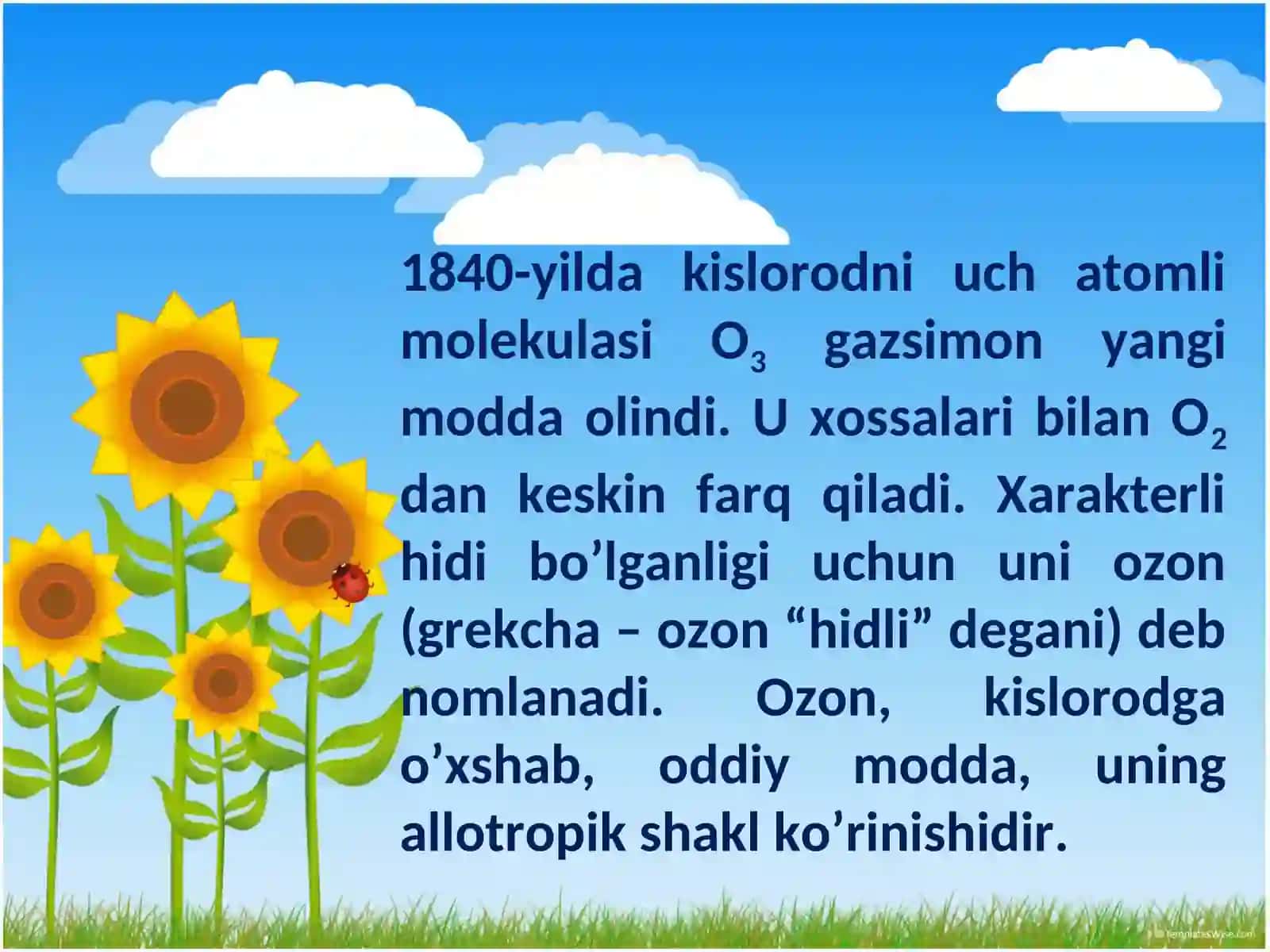 Ozon, uning xossalari va olinishi. Respublikamizda havodan kislorod chiqariladigan sanoatlar. 4