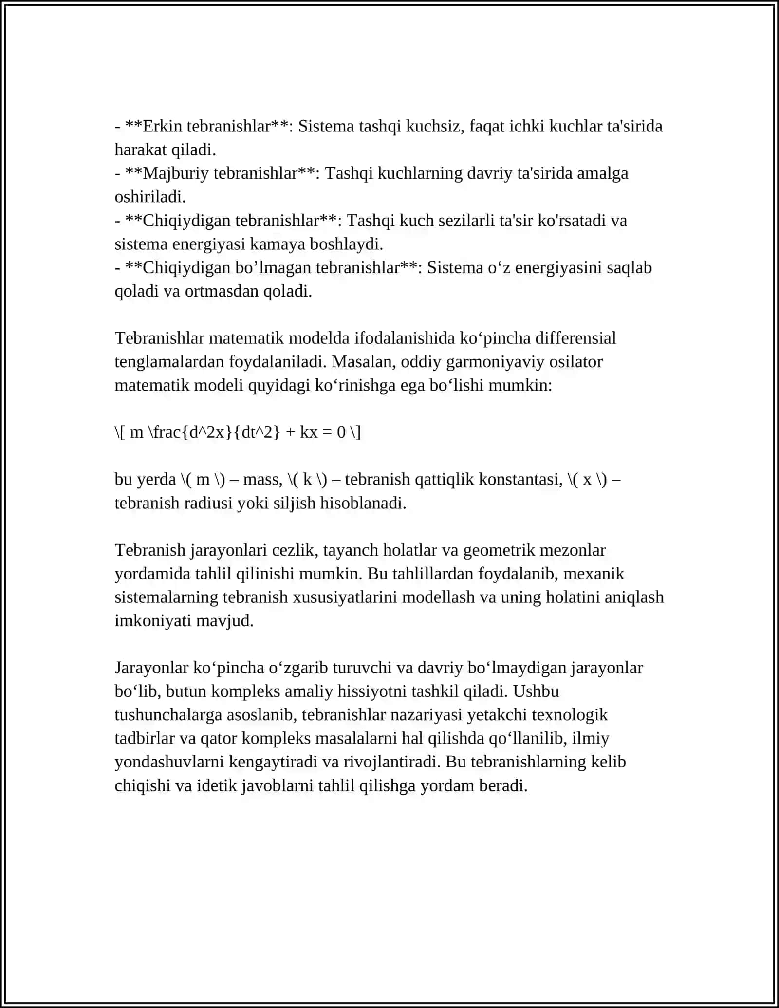 TEBRANISHLAR VA TO‘LQINLAR KABI FIZIK JARAYONLARGA QATORLARNING TATBIQLARI 4