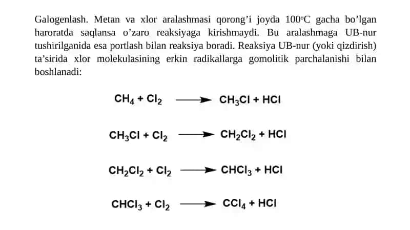 Alkanlarning kimyoviy xossalari 4