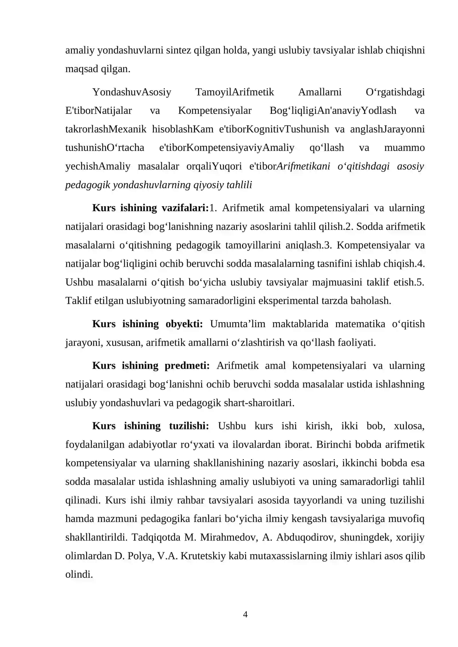 Arfimetik amallar kompetensiyalari va natijalari orasidagi bogʻlanishni ochib beruvchi sodda masalalar ustida ishlash uslubiyoti 4