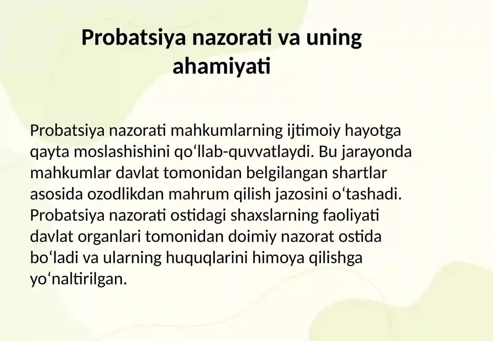 Axloq tuzatish ishlari jazosini o’tashga jalb etish va axloq tuzatish ishlari muddatini hisoblash. Axloq tuzatish ishlari jazosini o’tayotgan probatsiya nazoratidagi shaxslarning oylik ish haqidan davlat daromadi hisobiga ushlab qolish 4