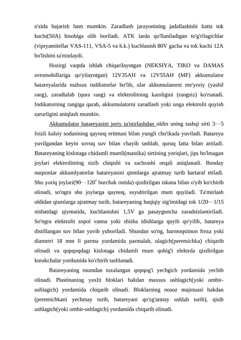 AKKUMULYATOR BATAREYALARIDA (AKB) UCHRAYDIGAN ASOSIY NOSOZLIKLAR VA UNING ALOMATLARI 4