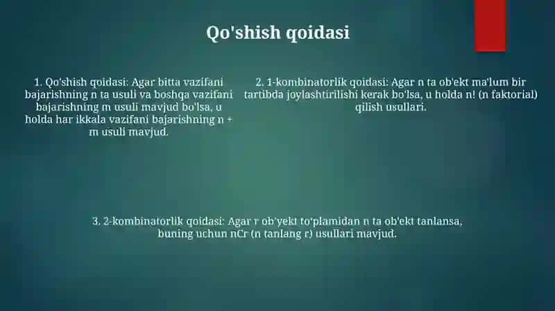 Kombinatorikaning Asosiy Qoidalari 4