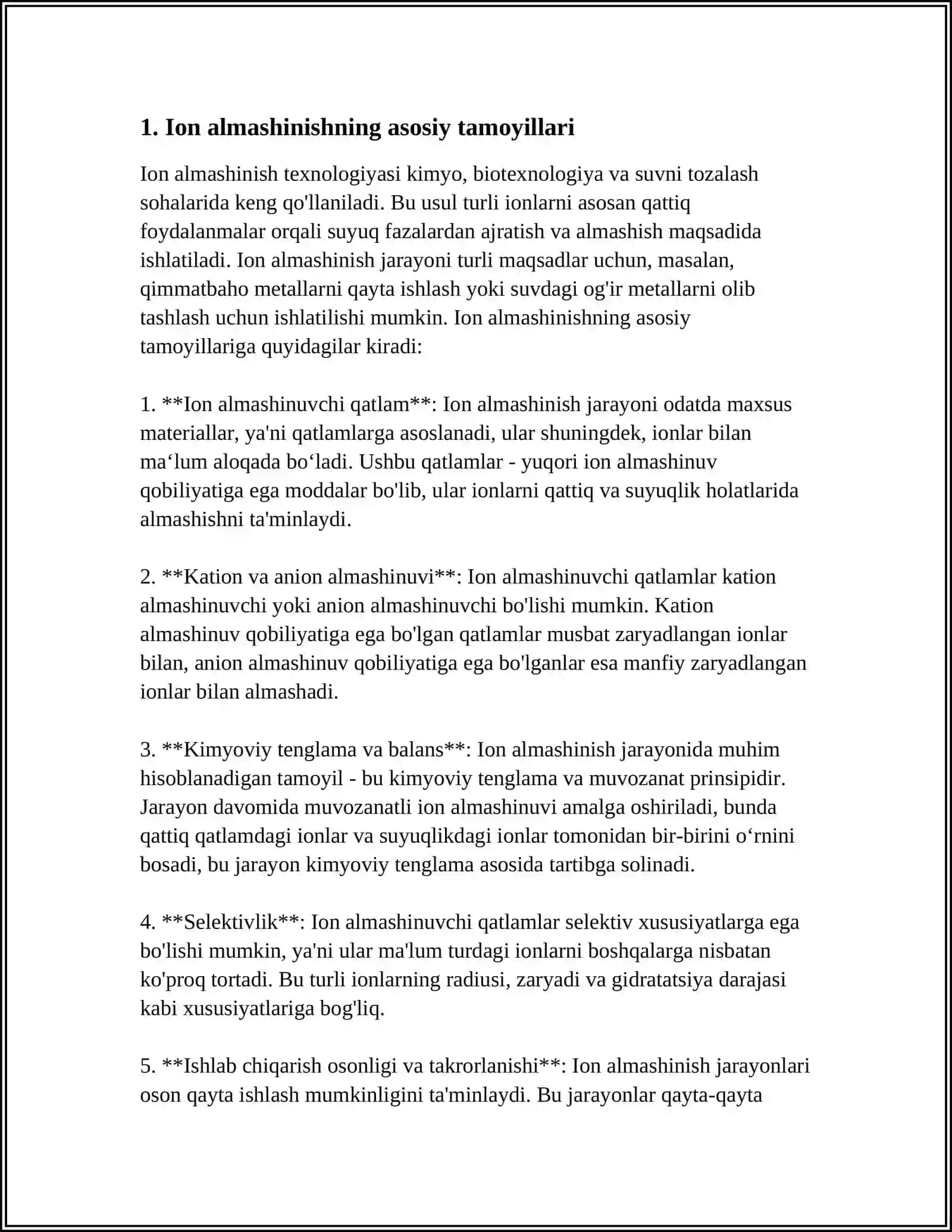 ION ALMASHINISH ADBSORBISIYA.IONITLAR ULARNING SINFLANISHI ALMASHINISH HAJMI.FARMATSIYADA QOʻLLANISHI 4