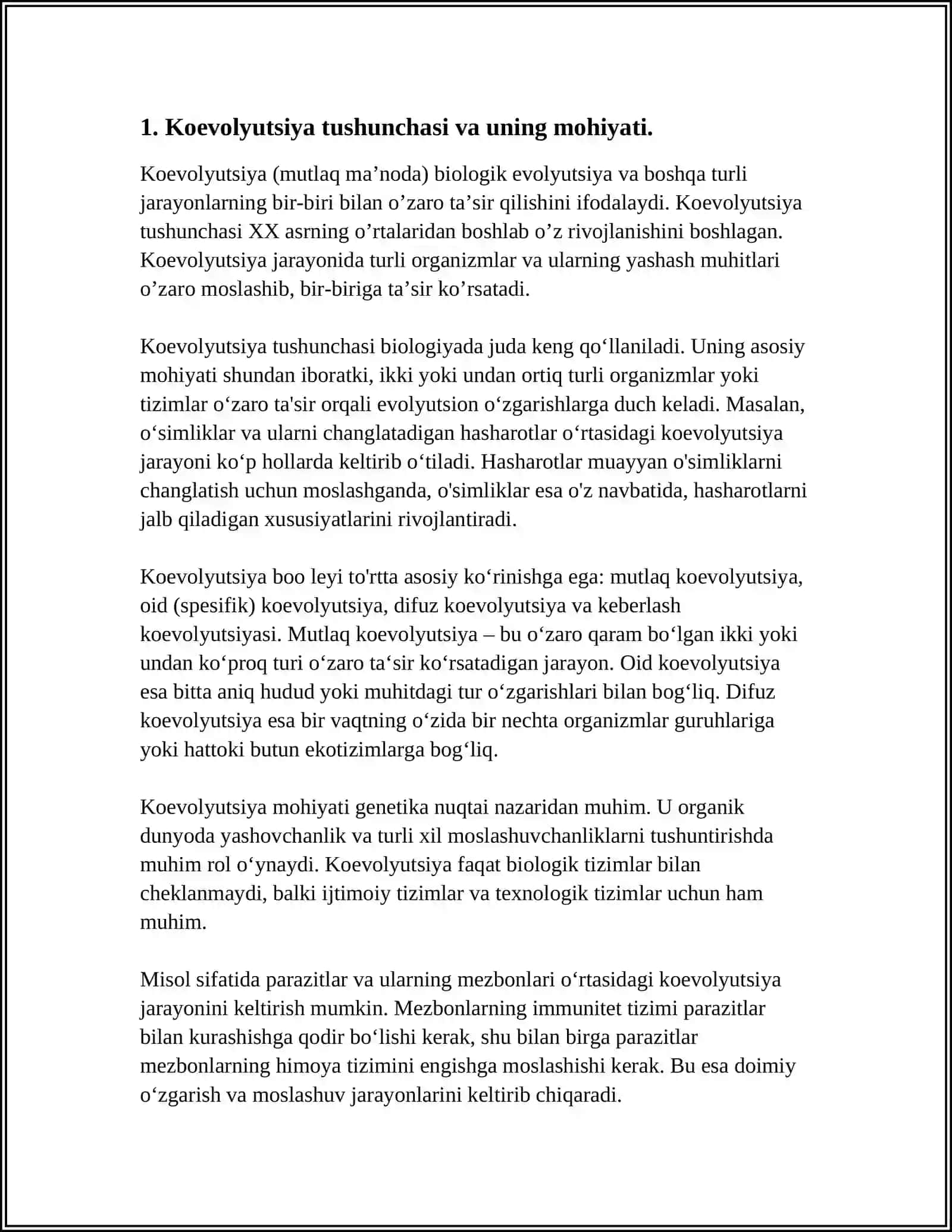 KOEVOLYUTSIYA VA ENVIRONMENTALIZM DIALEKTIKASI (OʻZBEKISTON QIZIL KITOBIGA KIRITILGAN HAYVONLAR VA OʻSIMLIKLAR HAQIDA MAʼLUMOT) MAVZUSIDA MUSTAQIL ISH 4