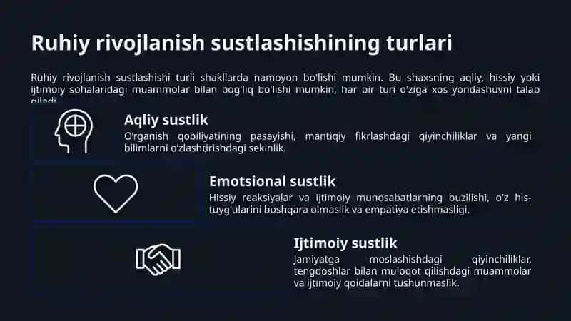 Ruhiy rivojlanish sustlashishining kelib chiqish sabablari va turlari 4