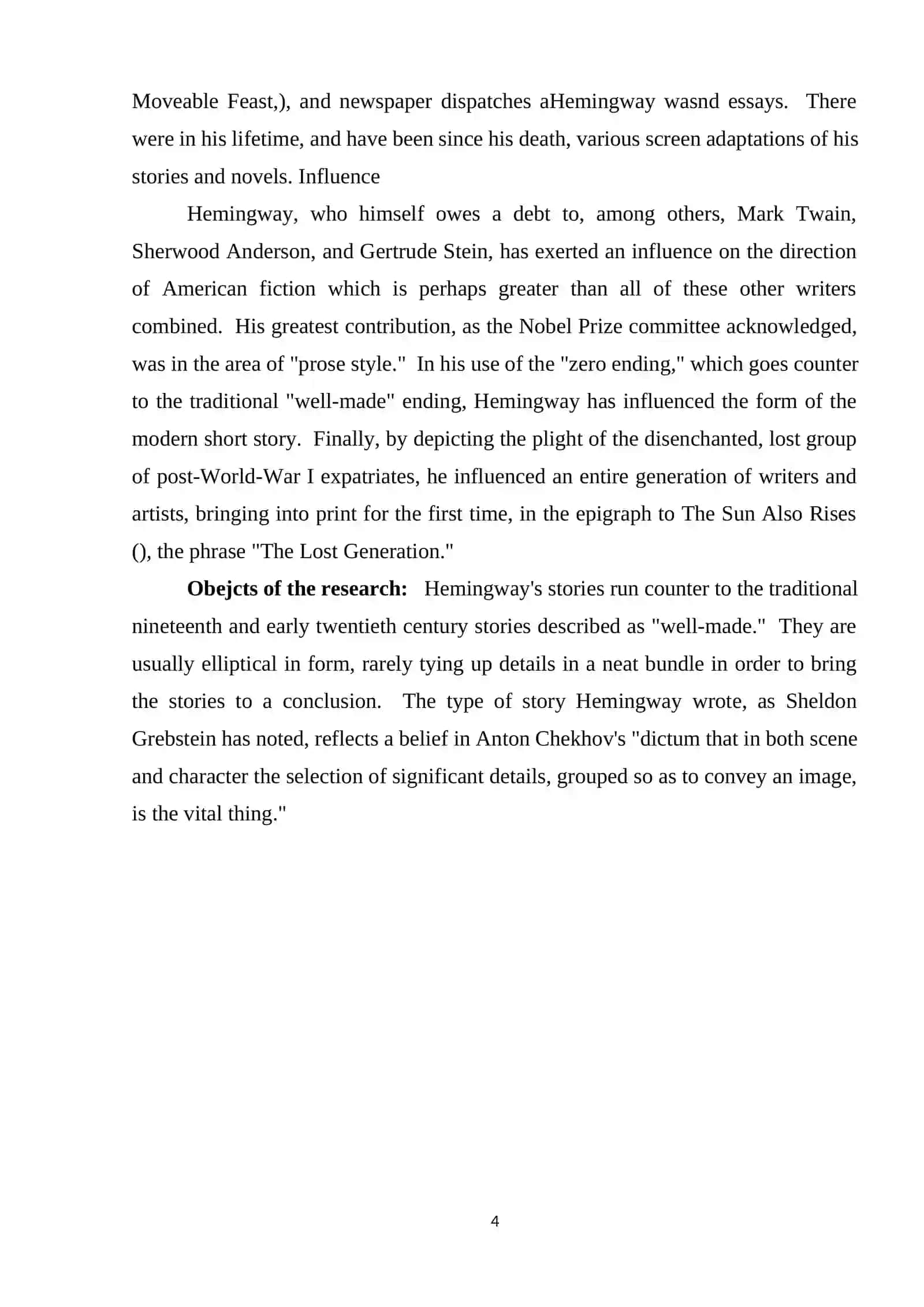 Ernest Hemingway's Short Stories 4
