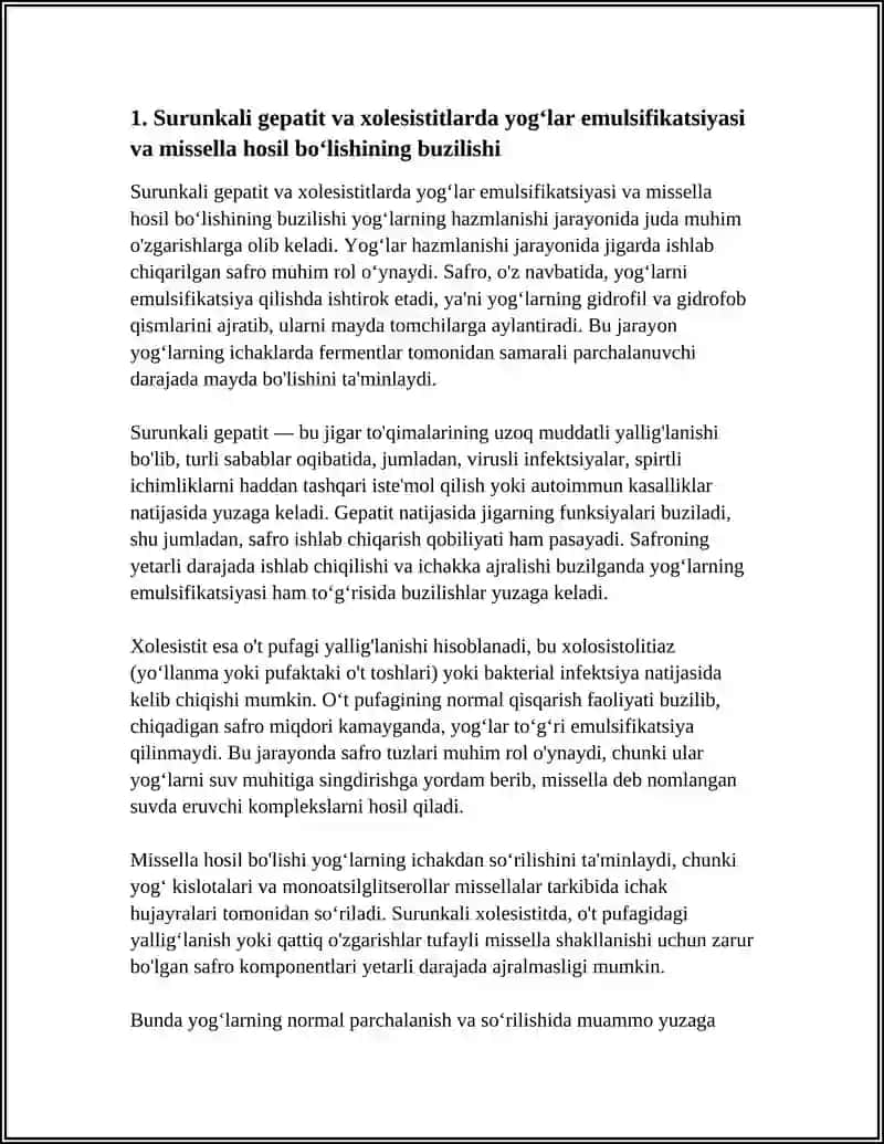 SURUNKALI GEPATITLAR VA XOLESISTITLARDA YOĞLAR HAZMLANISHINI BUZILISHI 4