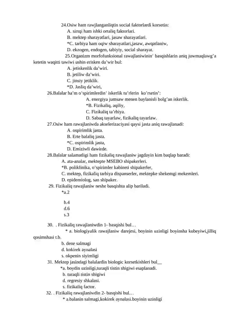 Fizikaliq rawajlaniw standartlari ham tekseriw usullari 4