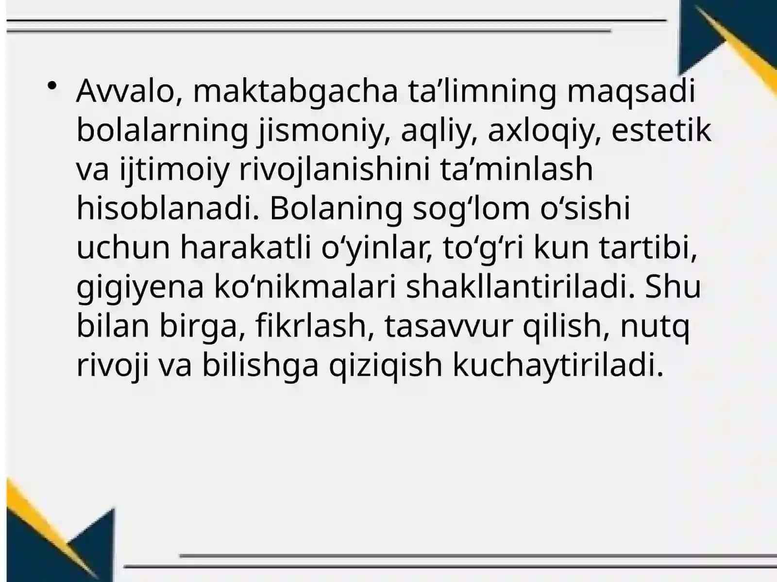 Maktabgacha ta'lim tashkilotida ta'lim va tarbiya jarayonining maqsad va vazifalari tamoyillari 4