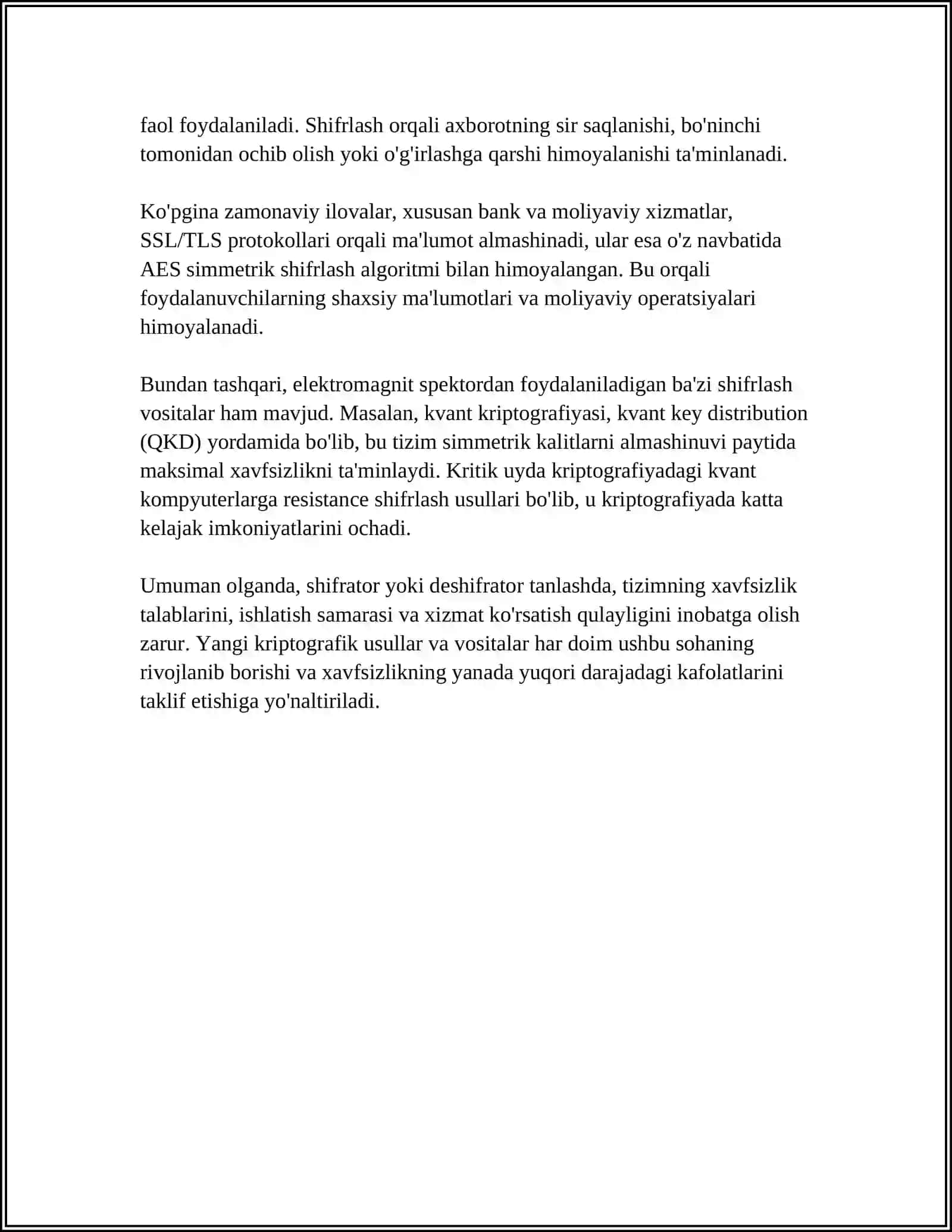 SHIFRATORLAR VA DESHIFRATORLAR. ULARNING TURLARI TUZILISHI VA ISHLASH PRINTSIPLARI 4