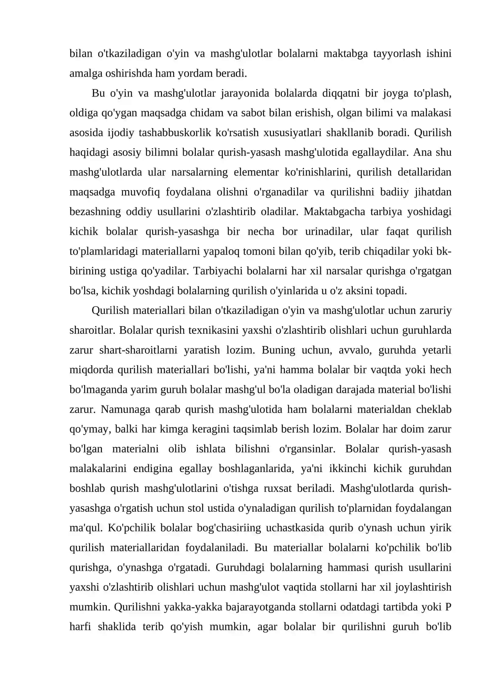 TURLI YOSHDAGI BOLALAR UCHUN QURILISH VA KONSTRUKSIYALARI BOʻYICHA FAOLIYATLARNI LOYIHALASHTIRISH 4