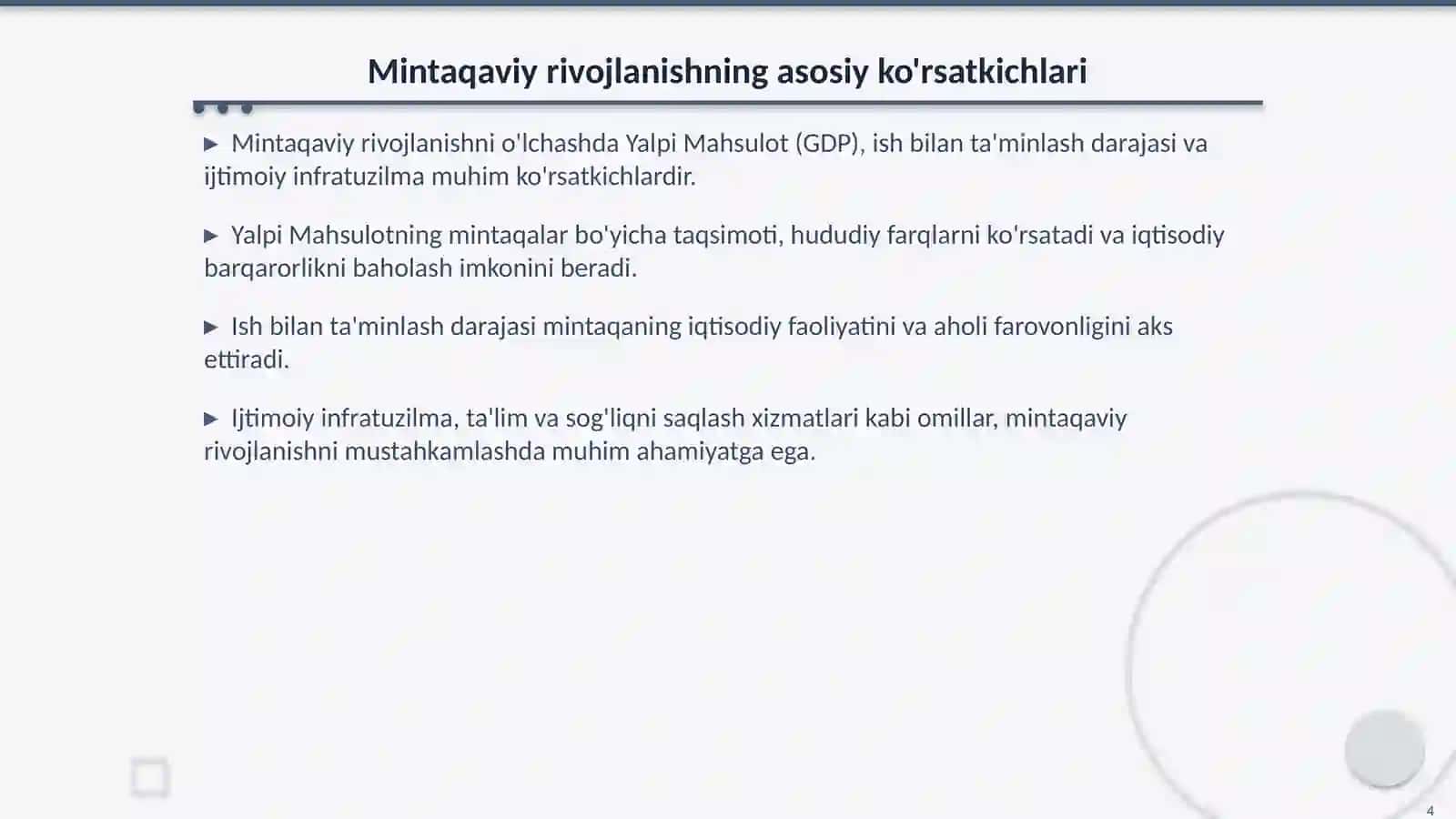 Mintaqaviy rivojlanish va hududiy iqtisodiy tafovutlar 4